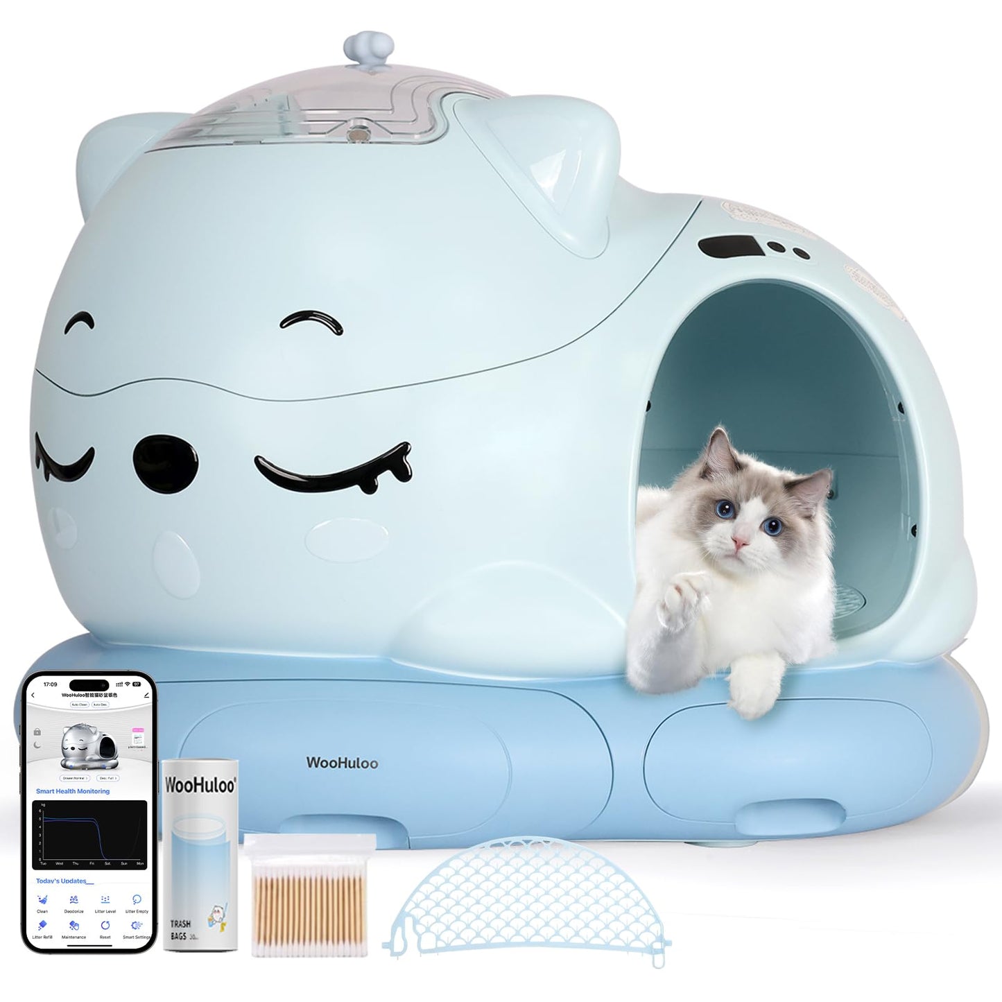 WOOHULOO Katzenklo Selbstreinigend,80L Groß XXL Selbstreinigende Katzentoilette mit 24 Sensoren,Doppelte Deodorisation,App-Steuerung,Super Leise Elektrisches Katzenklo für Mehrere Katzen