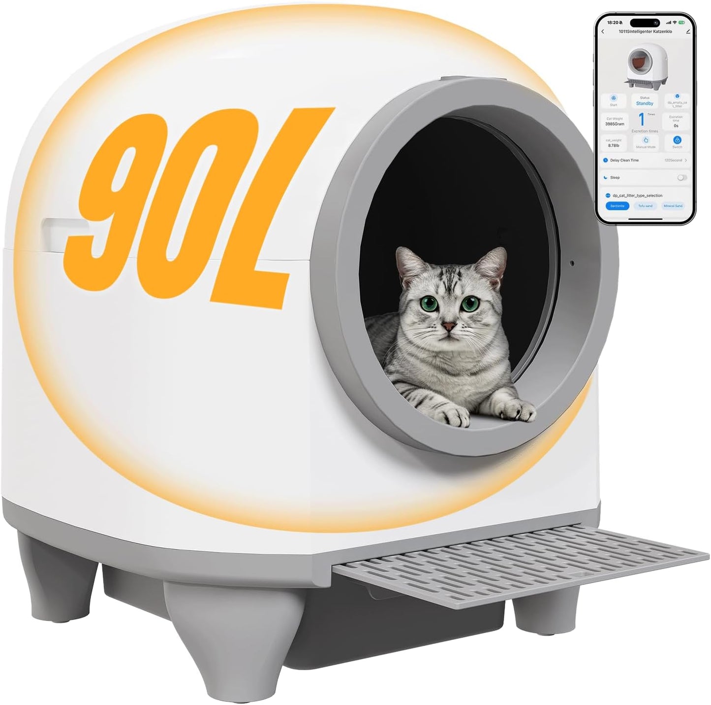 Devoko 90L Selbstreinigende Katzentoilette, Katzenklo Elektrisches mit Müllbeutel und Matte Große Kapazität Sofortige Reinigung, Ideal für Große Katzen, Geeignet für Mehrkatzenhaushalte