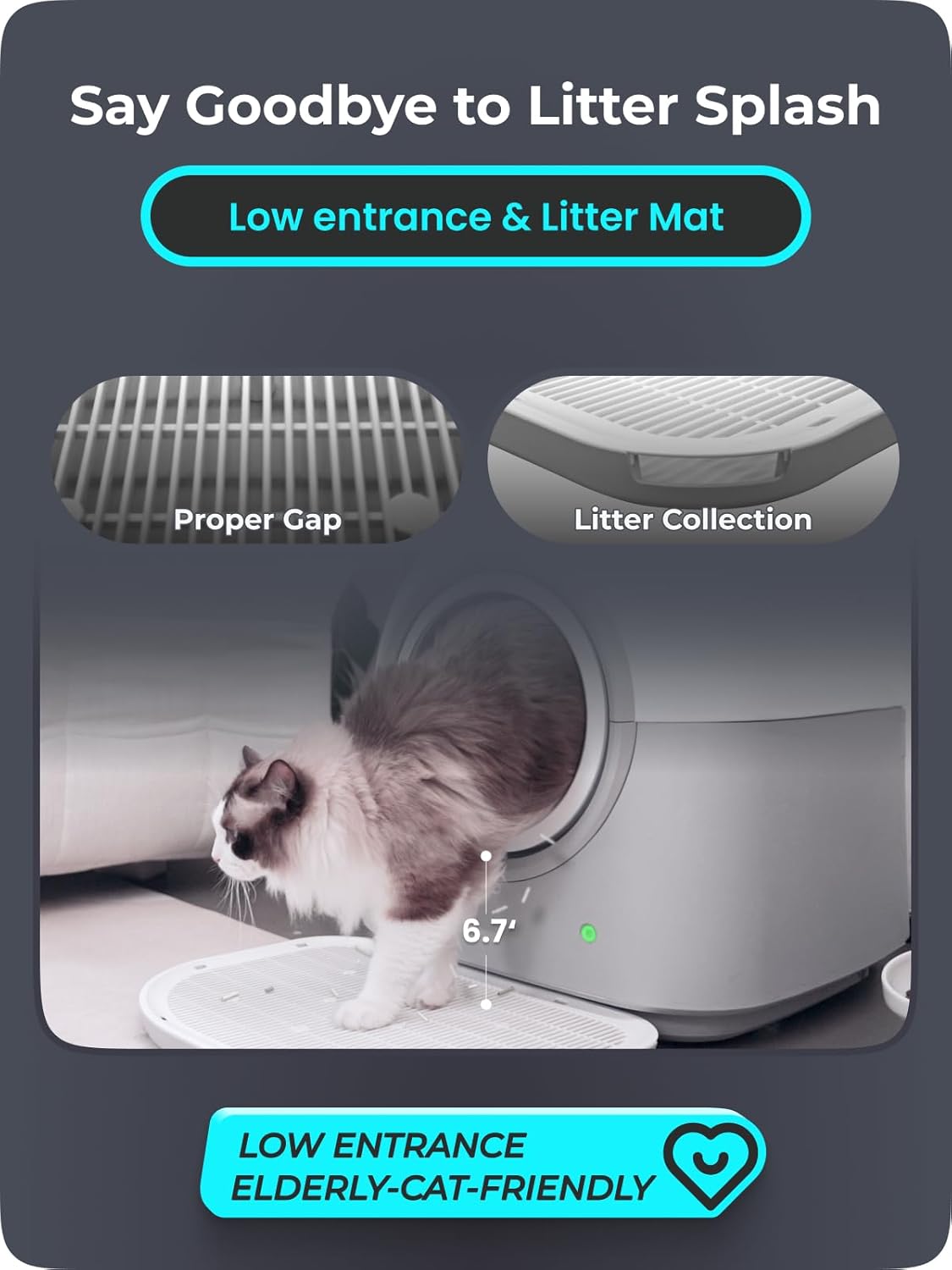 ABRCT Selbstreinigende Katzentoilette PRO, Katzenklo Selbstreinigend XXL, Wägbar, Hygienisch, Geruchsneutral, APP-Steuerung, Große Fassungsvermögen für Mehrere Katzen, mit Katzenstreu Matte