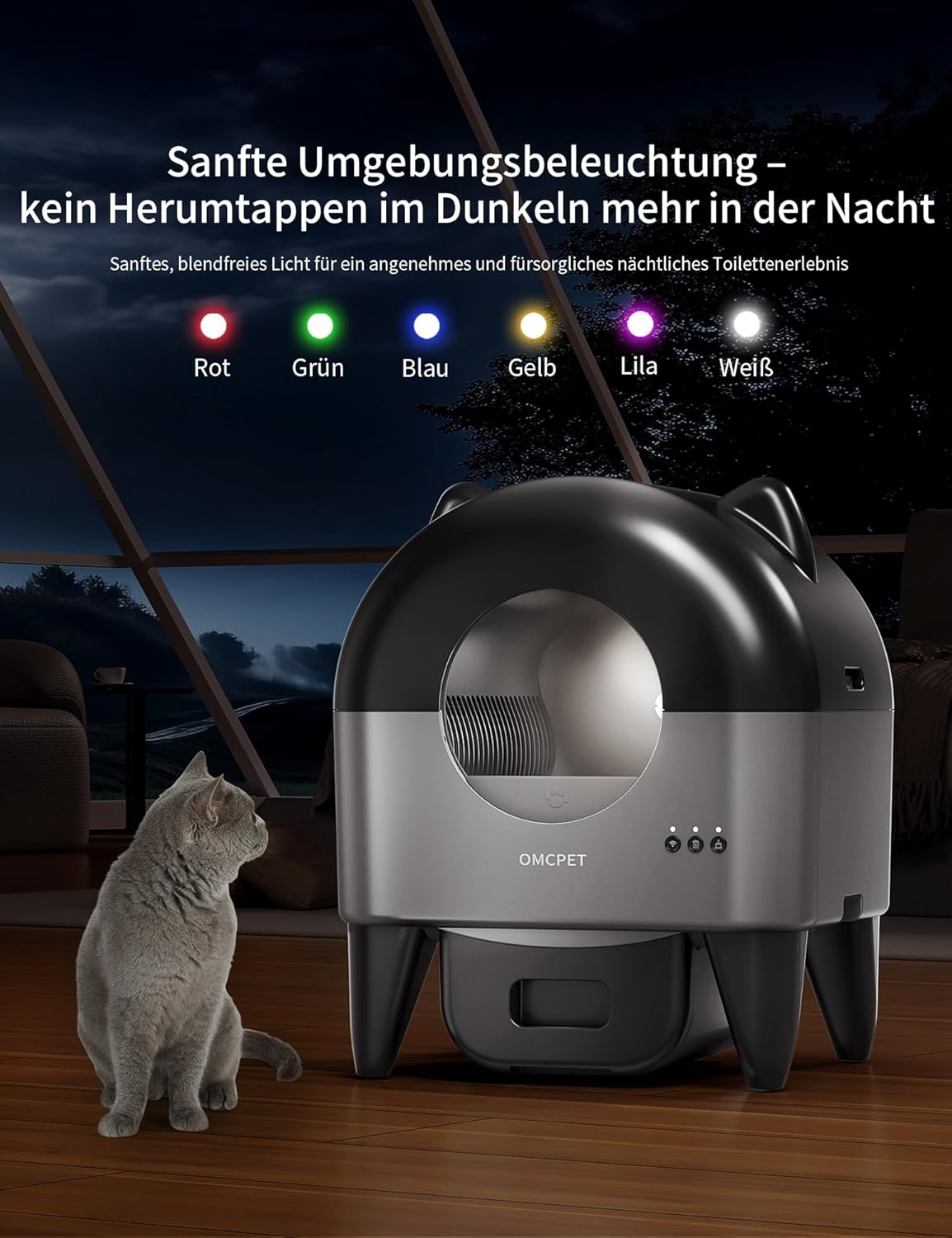 Katzenklo Selbstreinigend, Selbstreinigende Katzentoilette 110L großes Fassungsvermögen, geeignet für mehrere Haustiere, vollständig versiegelt, desodorierend, dedizierte App