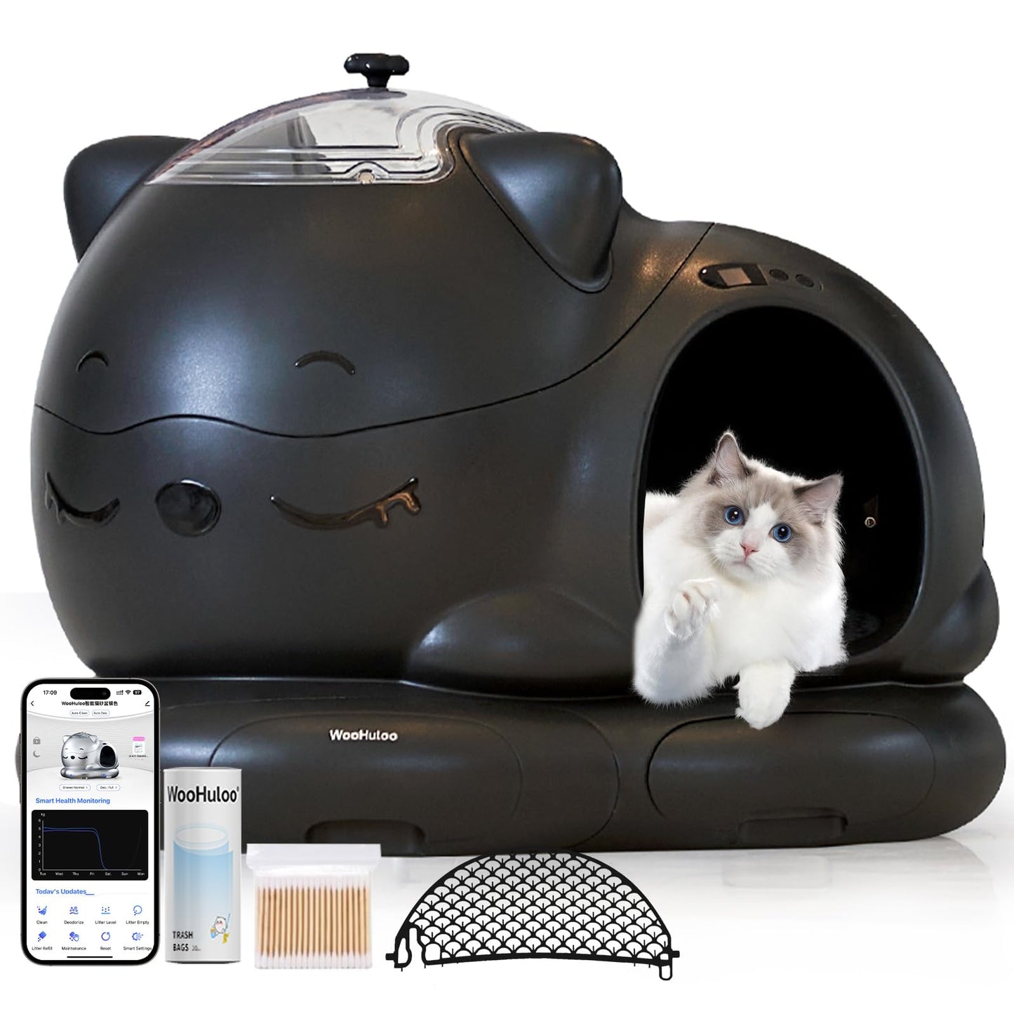 WOOHULOO Katzenklo Selbstreinigend,80L Groß XXL Selbstreinigende Katzentoilette mit 24 Sensoren,Doppelte Deodorisation,App-Steuerung,Super Leise Elektrisches Katzenklo für Mehrere Katzen