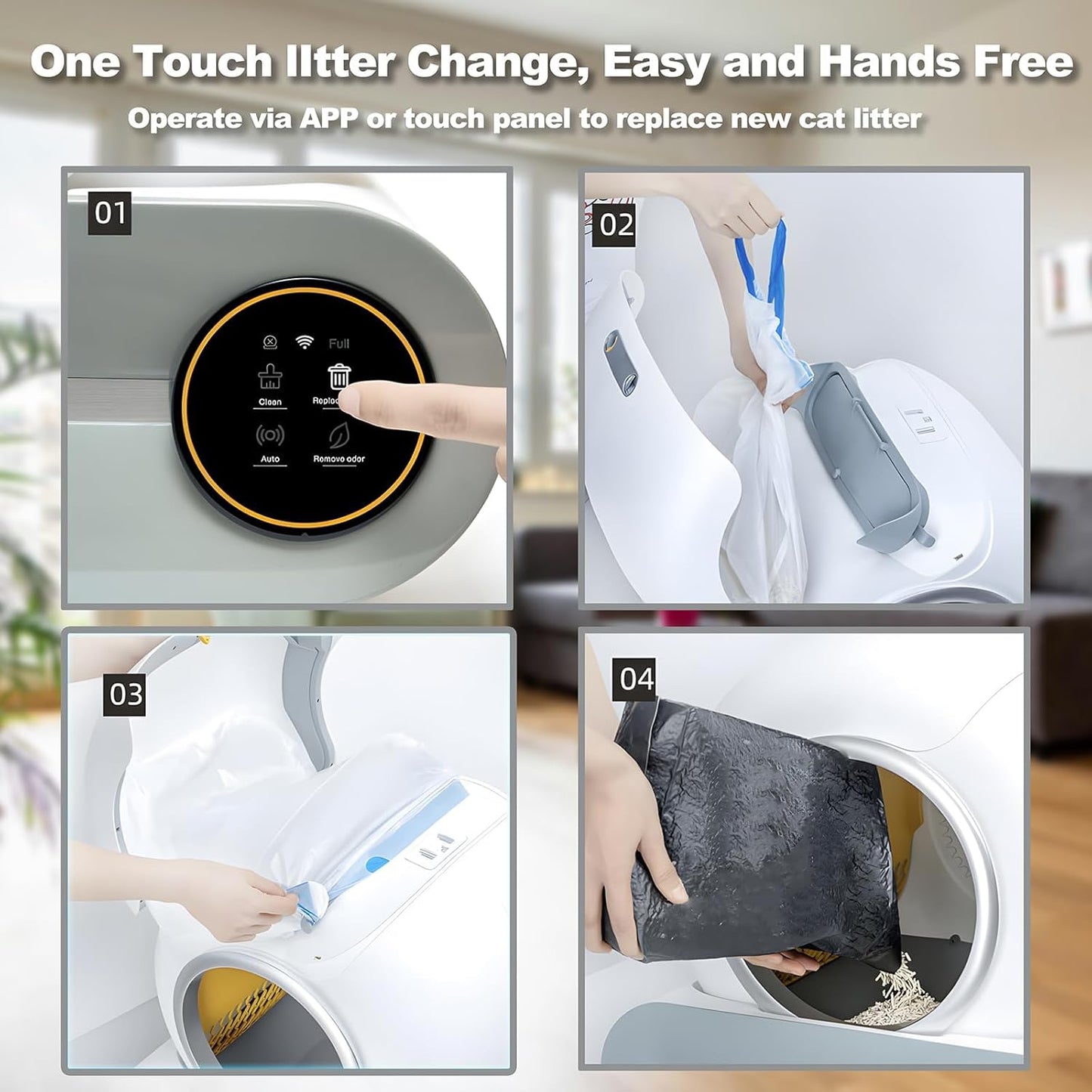 Automatische Selbstreinigende Katzentoilette 65L+9L, Elektrisches Katzenklo mit App Steuerung für Mehrere Katzen, inkl. 2 Rollen Müllsäcke & 1 Fußmatte