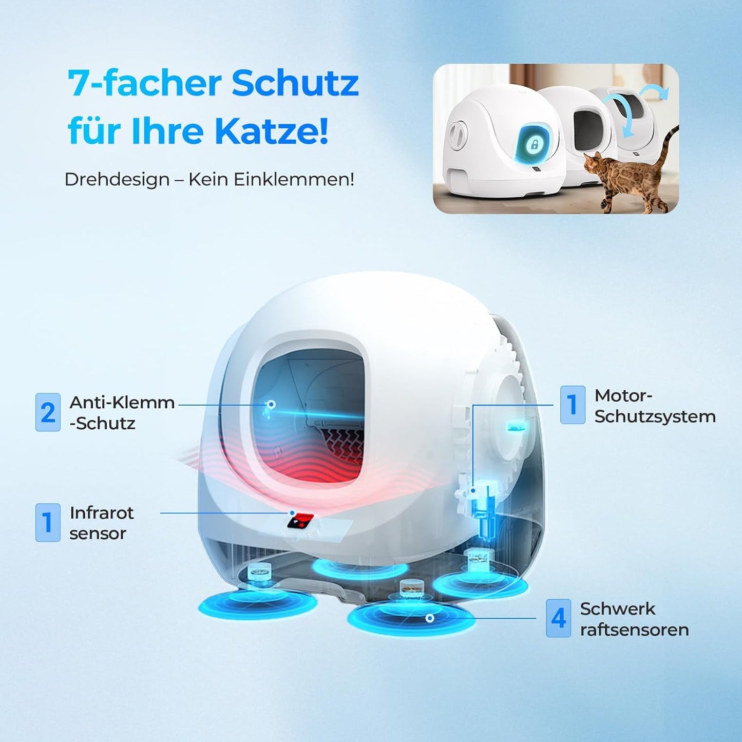 CATLINK Baymax Katzenklo Selbstreinigend, 70L XXL-Volumen, Verbessertem Schutz Gegen Seitliches Auslaufen, 7-facher Schutz, App-Steuerung und Mehrkatzenerkennung – Geeignet für mit Mehreren Katzen