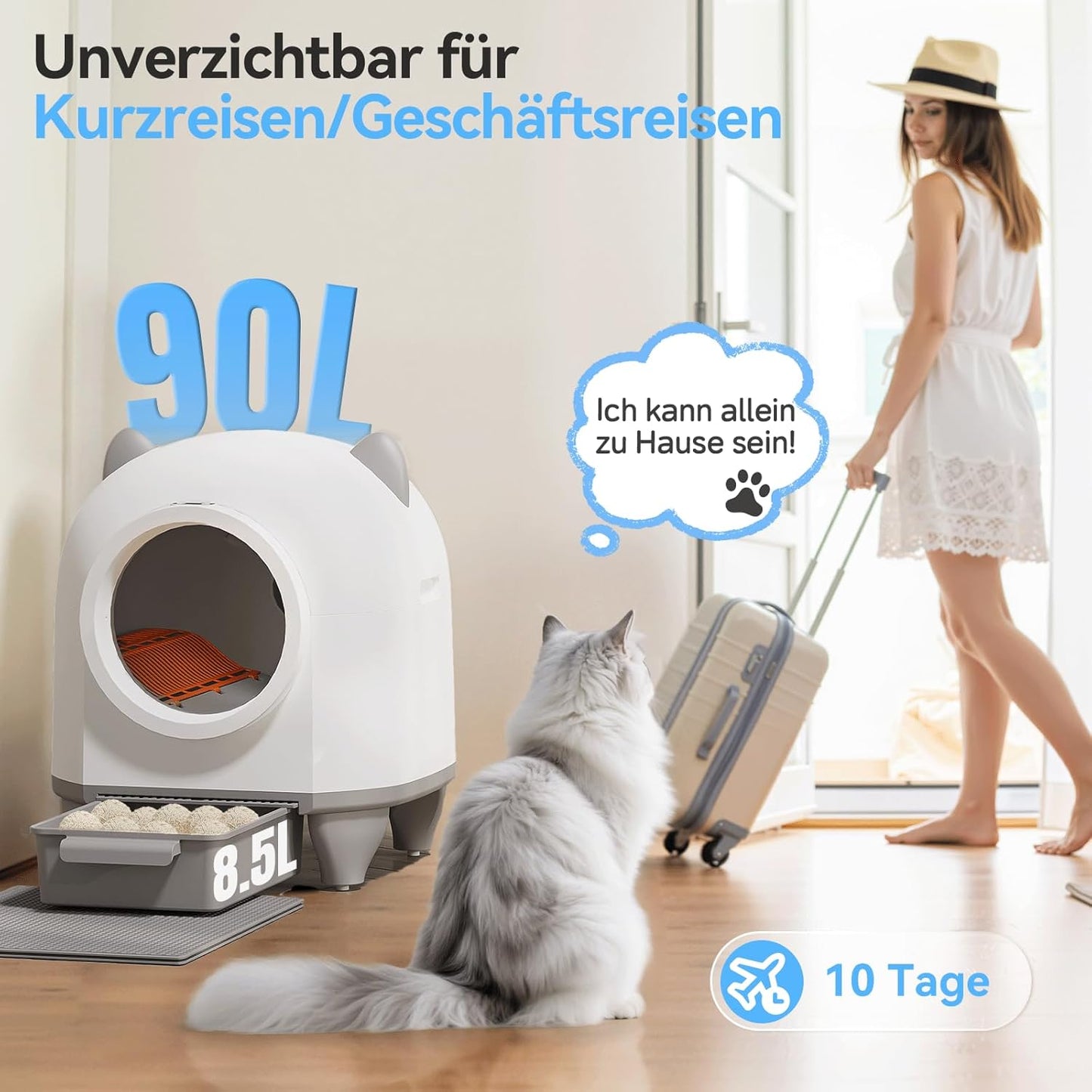 TRIUMPHKEY Katzenklo Selbstreinigend, 90L+8,5L Große Kapazität, Katzenohr-Design, App-Steuerung, 10 Tage ohne Reinigung, Für Mehrkatzenhaushalte selbstreinigende Katzentoilette XXL