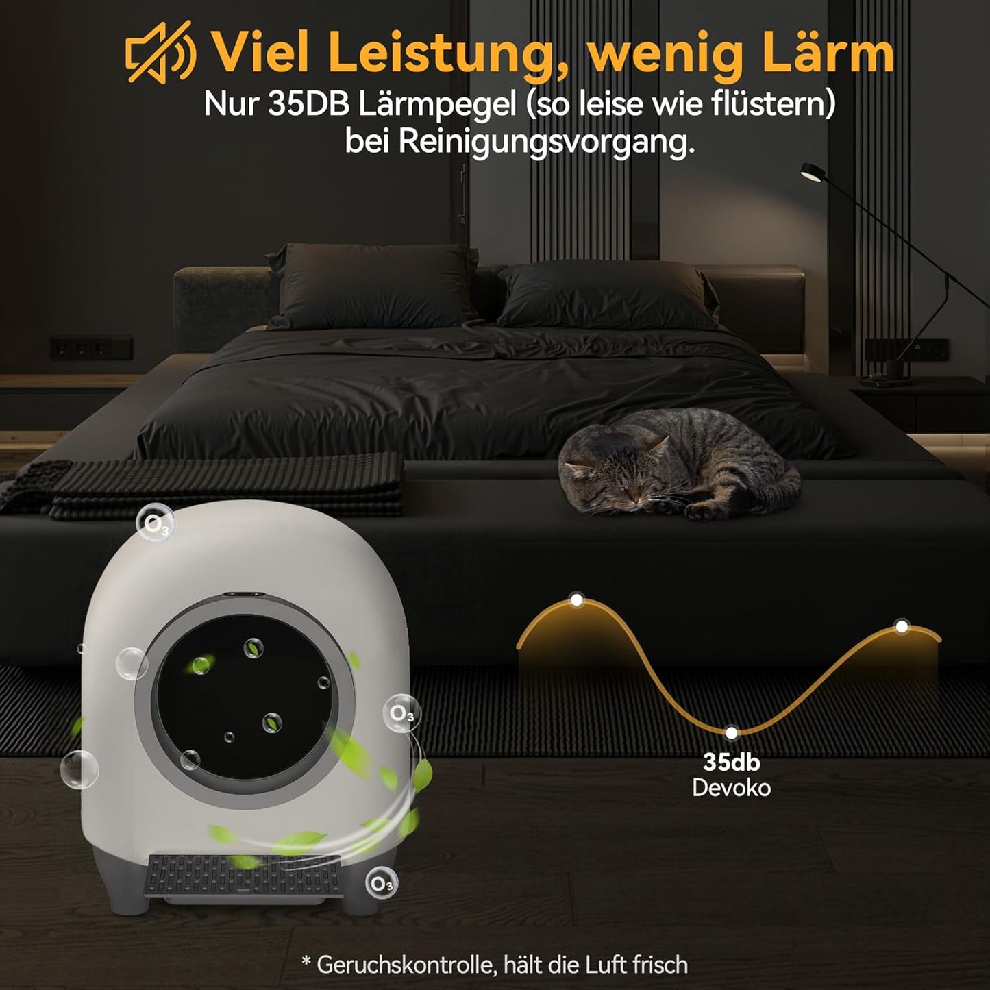Devoko 90L Selbstreinigende Katzentoilette, Katzenklo Elektrisches mit Müllbeutel und Matte Große Kapazität Sofortige Reinigung, Ideal für Große Katzen, Geeignet für Mehrkatzenhaushalte