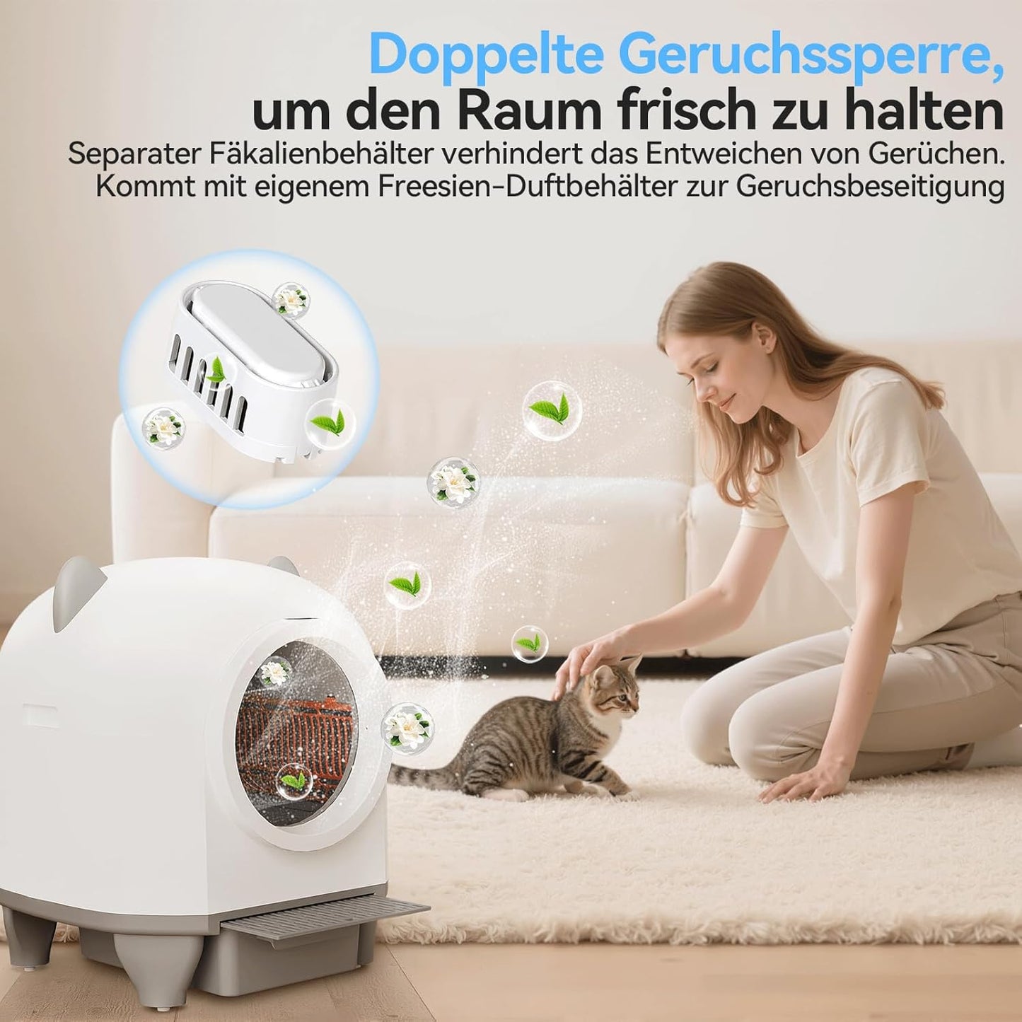 TRIUMPHKEY Katzenklo Selbstreinigend, 90L+8,5L Große Kapazität, Katzenohr-Design, App-Steuerung, 10 Tage ohne Reinigung, Für Mehrkatzenhaushalte selbstreinigende Katzentoilette XXL