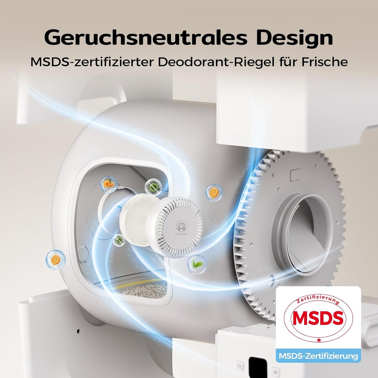 Amicura Cura 3 Selbstreinigende Katzentoilette, Automatisch Verpackt und Füllt Müllsäcke, TÜV-zertifizierte Sicherheit &7 Sensoren, Geruchskontrolle/App-Steuerung, Große Katzenklo Für Mehrere Katzen