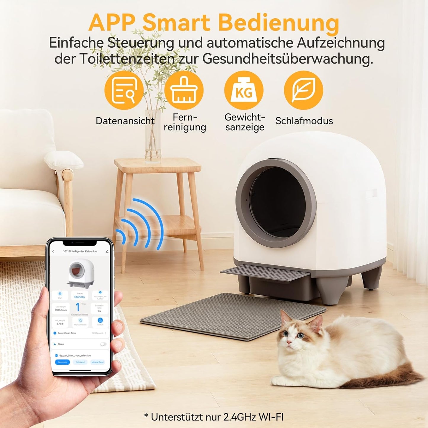 Devoko 90L Selbstreinigende Katzentoilette, Katzenklo Elektrisches mit Müllbeutel und Matte Große Kapazität Sofortige Reinigung, Ideal für Große Katzen, Geeignet für Mehrkatzenhaushalte