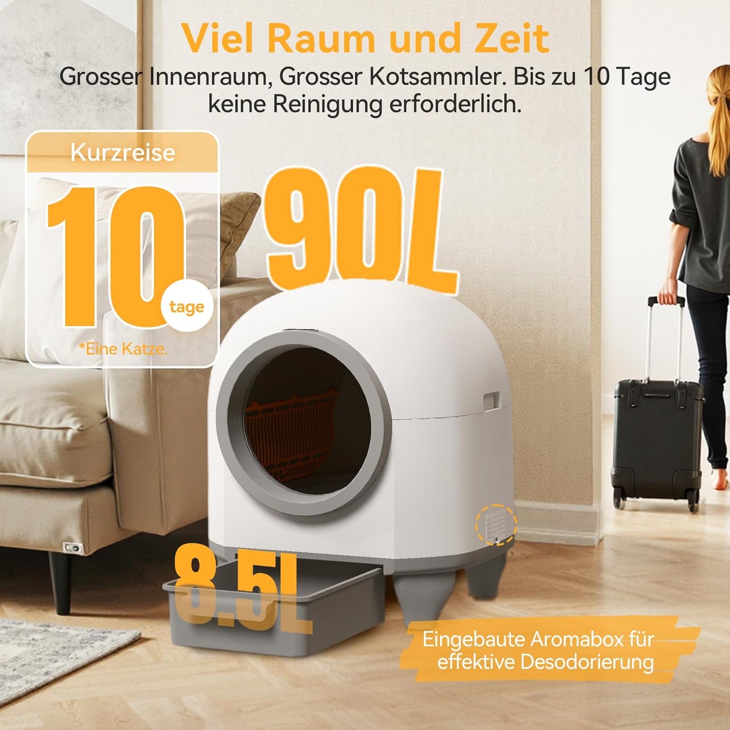 Devoko 90L Selbstreinigende Katzentoilette, Katzenklo Elektrisches mit Müllbeutel und Matte Große Kapazität Sofortige Reinigung, Ideal für Große Katzen, Geeignet für Mehrkatzenhaushalte