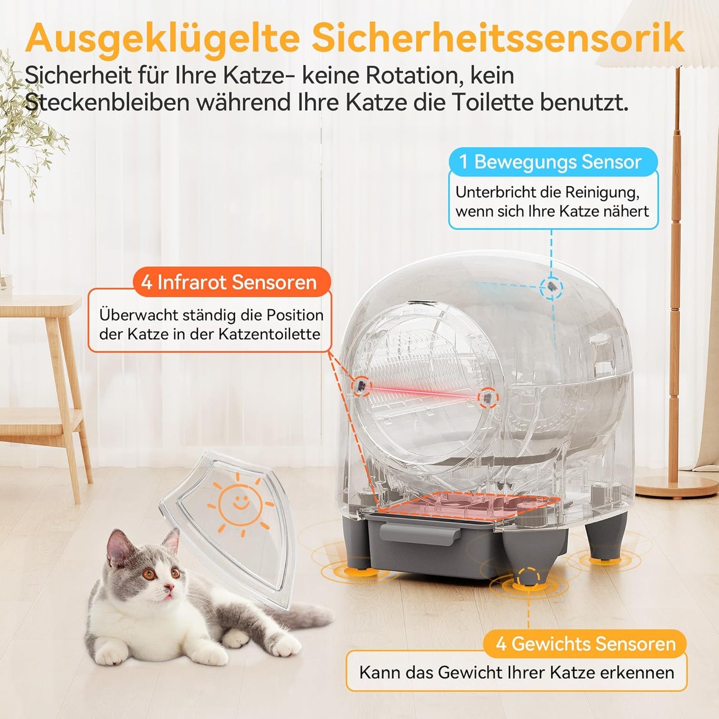 Devoko 90L Selbstreinigende Katzentoilette, Katzenklo Elektrisches mit Müllbeutel und Matte Große Kapazität Sofortige Reinigung, Ideal für Große Katzen, Geeignet für Mehrkatzenhaushalte