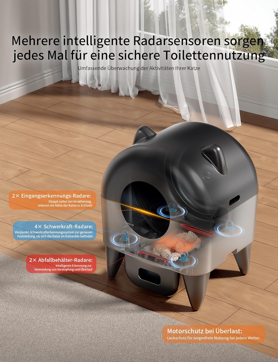 Katzenklo Selbstreinigend, Selbstreinigende Katzentoilette 110L großes Fassungsvermögen, geeignet für mehrere Haustiere, vollständig versiegelt, desodorierend, dedizierte App