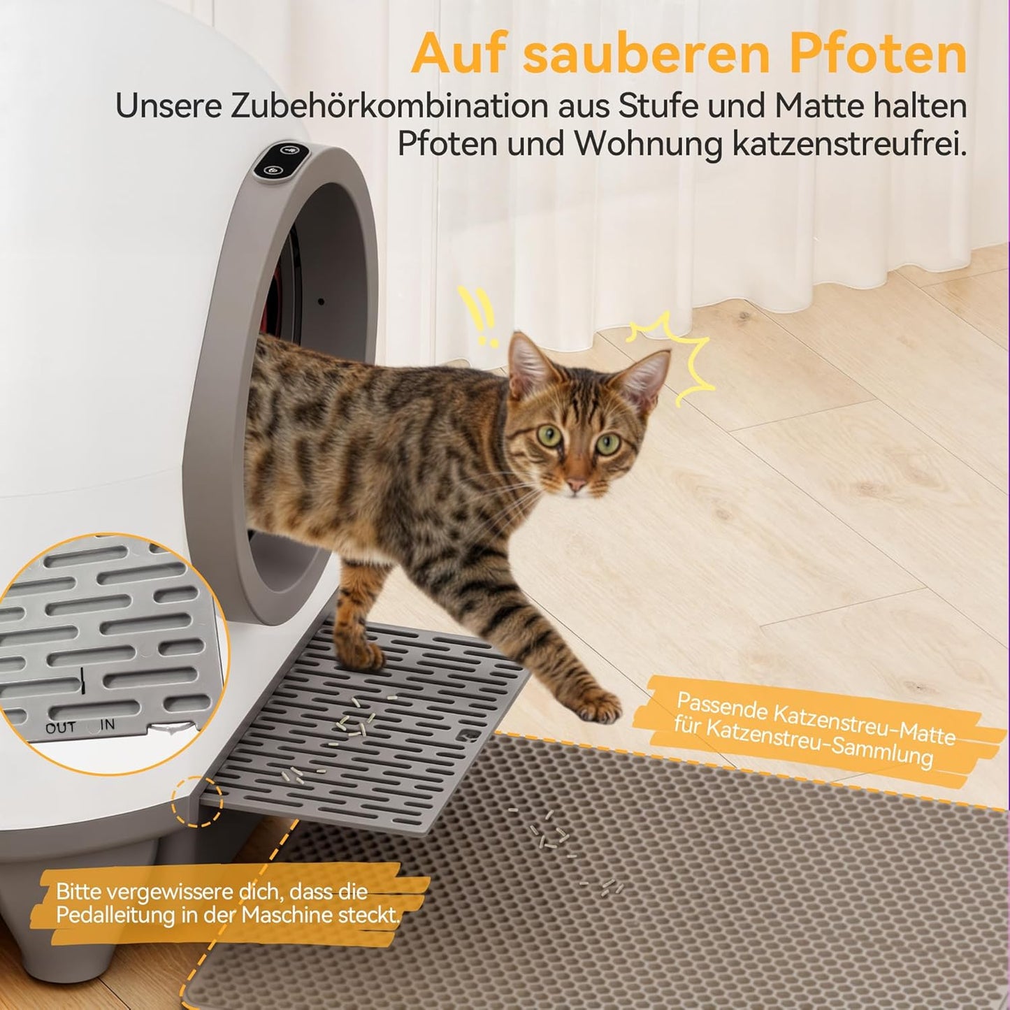 Devoko 90L Selbstreinigende Katzentoilette, Katzenklo Elektrisches mit Müllbeutel und Matte Große Kapazität Sofortige Reinigung, Ideal für Große Katzen, Geeignet für Mehrkatzenhaushalte