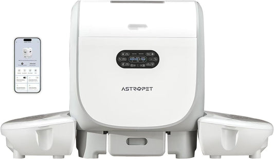 AstroPet 101L Selbstreinigende Katzentoilette mit Matte,APP Steuerung,Groß XXL Katzenklo Selbstreinigend für Mehrere Katzen,Zwei Eingängen,UV-Sterilisation,Desodorierung mit negativen Sauerstoff-Ionen