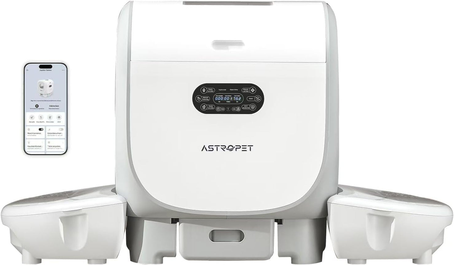 AstroPet 101L Selbstreinigende Katzentoilette mit Matte,APP Steuerung,Groß XXL Katzenklo Selbstreinigend für Mehrere Katzen,Zwei Eingängen,UV-Sterilisation,Desodorierung mit negativen Sauerstoff-Ionen