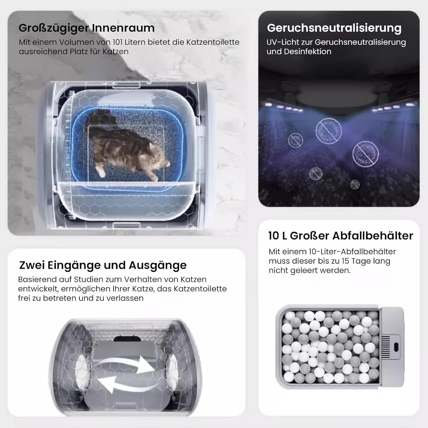 AstroPet 101L Selbstreinigende Katzentoilette mit Matte,APP Steuerung,Groß XXL Katzenklo Selbstreinigend für Mehrere Katzen,Zwei Eingängen,UV-Sterilisation,Desodorierung mit negativen Sauerstoff-Ionen