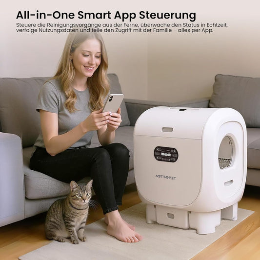AstroPet 101L Selbstreinigende Katzentoilette mit Matte,APP Steuerung,Groß XXL Katzenklo Selbstreinigend für Mehrere Katzen,Zwei Eingängen,UV-Sterilisation,Desodorierung mit negativen Sauerstoff-Ionen
