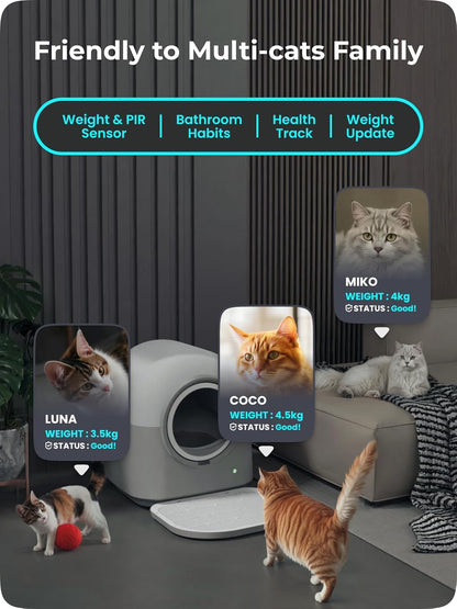 ABRCT Selbstreinigende Katzentoilette PRO, Katzenklo Selbstreinigend XXL, Wägbar, Hygienisch, Geruchsneutral, APP-Steuerung, Große Fassungsvermögen für Mehrere Katzen, mit Katzenstreu Matte