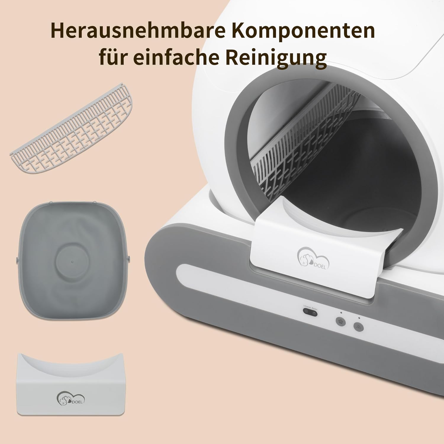 DOEL Upgrade Selbstreinigende Katzentoilette 65L Große Kapazität, Dreifacher Sicherheitsschutz, Automatische Katzentoilette APP-Gesundheitsüberwachung, Für Mehreren Katzen Geeignet mit Matte Einlagen
