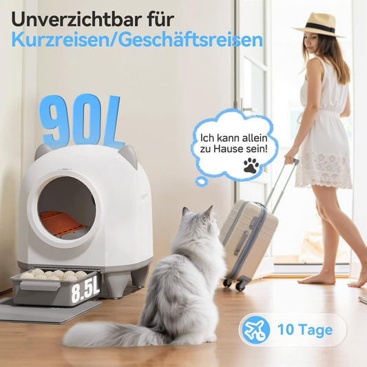 TRIUMPHKEY Katzenklo Selbstreinigend, 90L+8,5L Große Kapazität, Katzenohr-Design, App-Steuerung, 10 Tage ohne Reinigung, Für Mehrkatzenhaushalte selbstreinigende Katzentoilette XXL