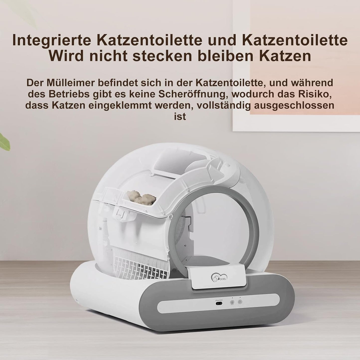 DOEL Upgrade Selbstreinigende Katzentoilette 65L Große Kapazität, Dreifacher Sicherheitsschutz, Automatische Katzentoilette APP-Gesundheitsüberwachung, Für Mehreren Katzen Geeignet mit Matte Einlagen