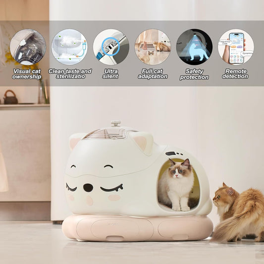 WOOHULOO Katzenklo Selbstreinigend,80L Groß XXL Selbstreinigende Katzentoilette mit 24 Sensoren,Doppelte Deodorisation,App-Steuerung,Super Leise Elektrisches Katzenklo für Mehrere Katzen