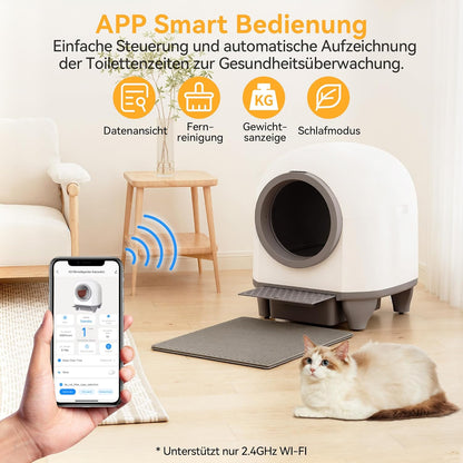 Devoko 90L Selbstreinigende Katzentoilette, Katzenklo Elektrisches mit Müllbeutel und Matte Große Kapazität Sofortige Reinigung, Ideal für Große Katzen, Geeignet für Mehrkatzenhaushalte