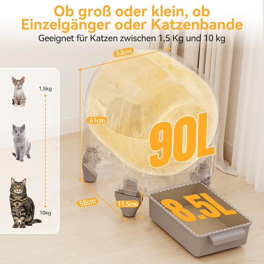 Devoko 90L Selbstreinigende Katzentoilette, Katzenklo Elektrisches mit Müllbeutel und Matte Große Kapazität Sofortige Reinigung, Ideal für Große Katzen, Geeignet für Mehrkatzenhaushalte
